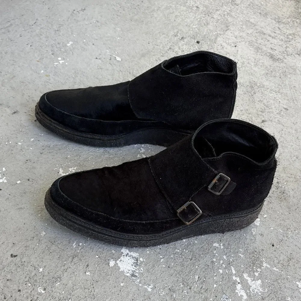All Saints suede double monk strap with pony hair top booties